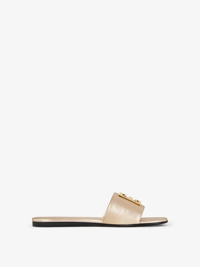 Women Slides and Sandals Givenchy 4G Flat Mules In Laminated Leather Dusty Golden Women Slides and Sandals Givenchy 4G Flat Mules In Laminated Leather Dusty Golden