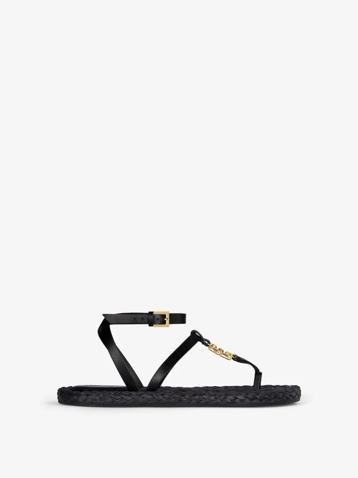 Women Slides and Sandals Givenchy 4G Liquid Sandals In Raffia Black