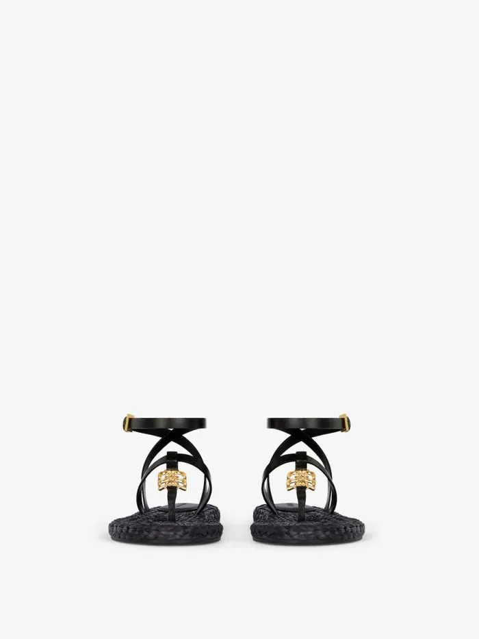Women Slides and Sandals Givenchy 4G Liquid Sandals In Raffia Black