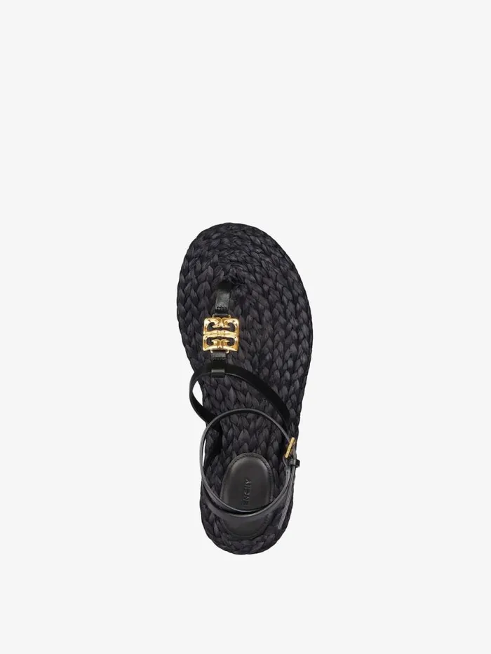 Women Slides and Sandals Givenchy 4G Liquid Sandals In Raffia Black