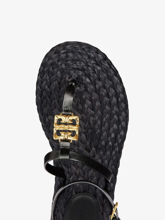 Women Slides and Sandals Givenchy 4G Liquid Sandals In Raffia Black