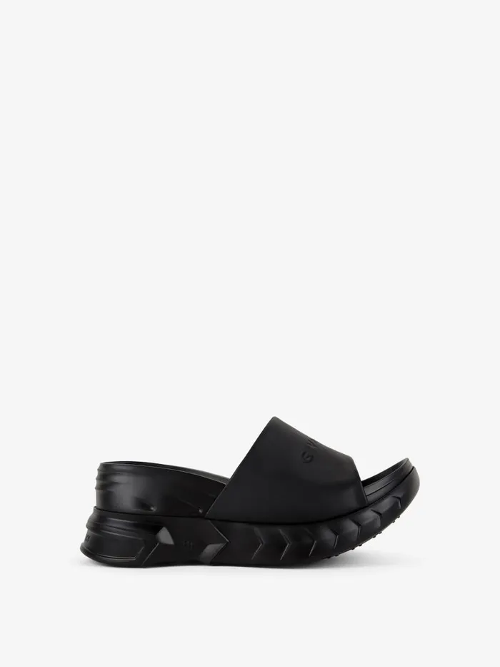 Women Slides and Sandals Givenchy Marshmallow Wedge Sandals In Leather Black