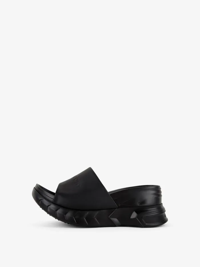 Women Slides and Sandals Givenchy Marshmallow Wedge Sandals In Leather Black