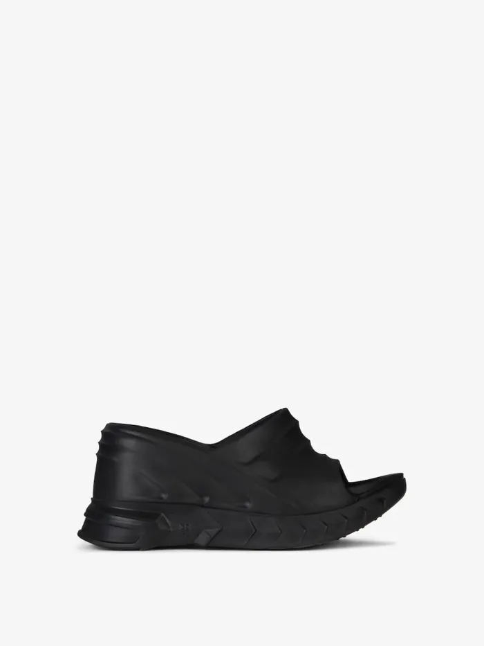 Women Slides and Sandals Givenchy Marshmallow Wedge Sandals In Rubber Black