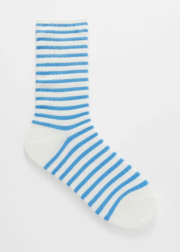 Women Socks and Tights and Other Stories Striped Rib Socks Blueandwhite