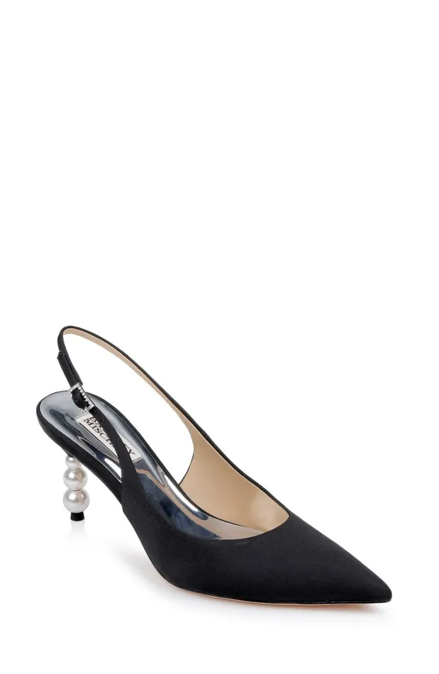 Women Stiletto Badgley Mischka Beatrix PointedToe Slingback Heels With PearlBeaded Heel Black Women Stiletto Badgley Mischka Beatrix PointedToe Slingback Heels With PearlBeaded Heel Black