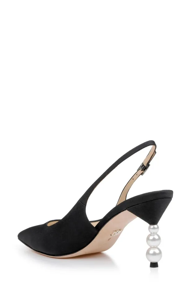 Women Stiletto Badgley Mischka Beatrix PointedToe Slingback Heels With PearlBeaded Heel Black