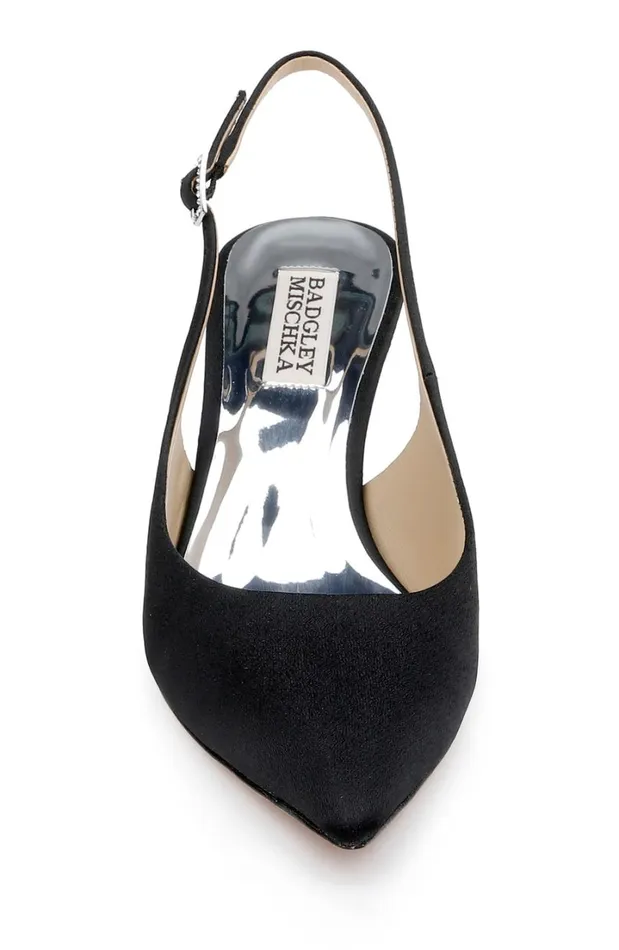 Women Stiletto Badgley Mischka Beatrix PointedToe Slingback Heels With PearlBeaded Heel Black
