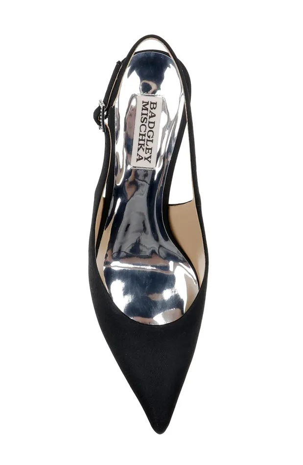 Women Stiletto Badgley Mischka Beatrix PointedToe Slingback Heels With PearlBeaded Heel Black