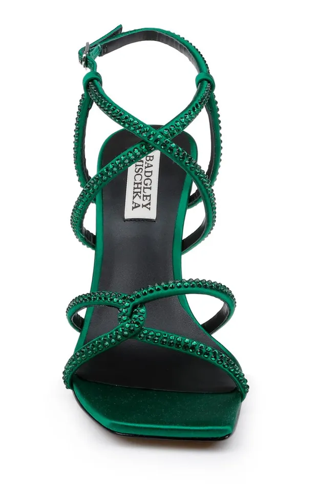 Women Stiletto Badgley Mischka Brooke Strappy Bejeweled Stiletto Sandal Black