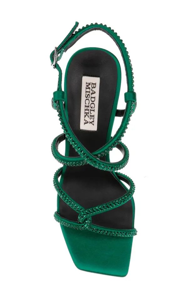 Women Stiletto Badgley Mischka Brooke Strappy Bejeweled Stiletto Sandal Black