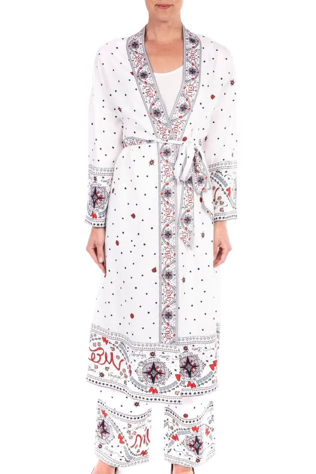 Women Suits Badgley Mischka Georgette Printed Duster Jacket Ivory Multi