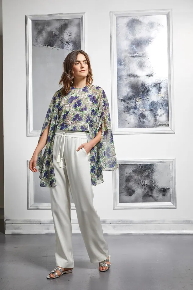 Women Suits Badgley Mischka Georgette Printed Top Blue Multi
