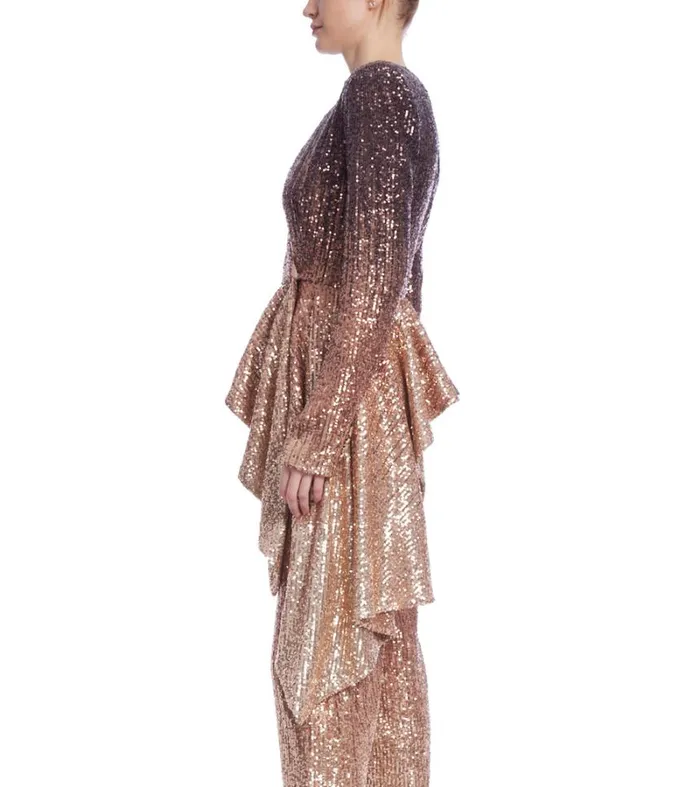 Women Suits Badgley Mischka Ombre Sequin Peplum Jacket Bronze Multi