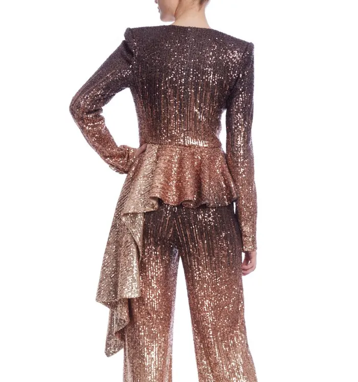 Women Suits Badgley Mischka Ombre Sequin Peplum Jacket Bronze Multi