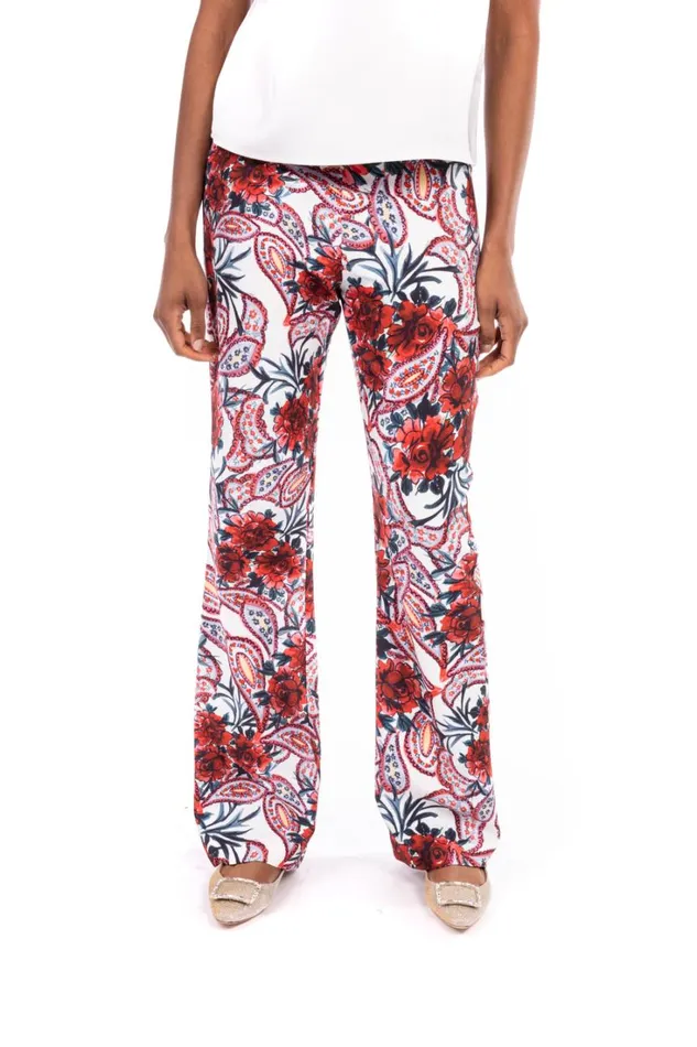 Women Suits Badgley Mischka Paisley Pants Red Multi