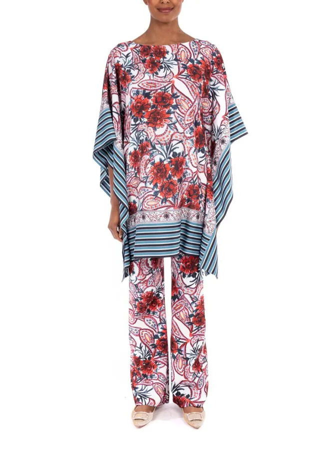 Women Suits Badgley Mischka Paisley Pants Red Multi