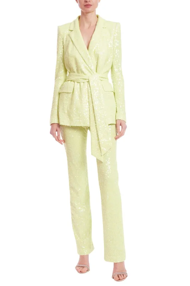 Women Suits Badgley Mischka Sparkle StraightLeg Trousers Lime