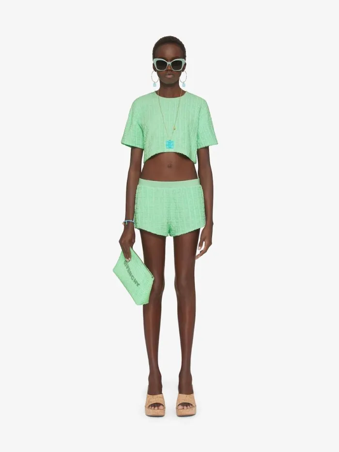 Women TShirts Givenchy Cropped Tshirt In 4G Cotton Towelling Aqua Green