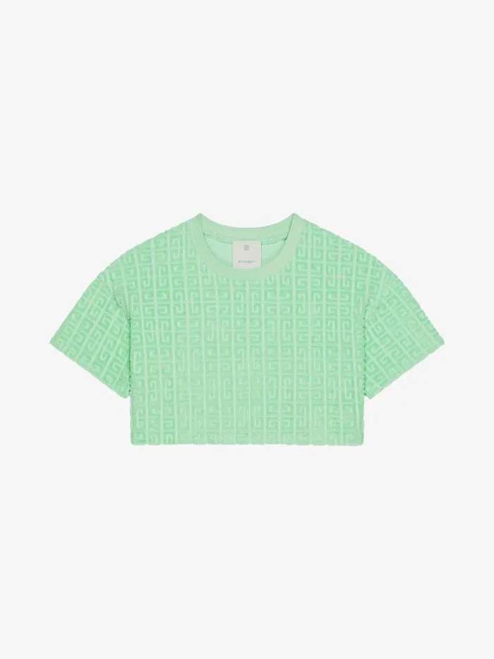 Women TShirts Givenchy Cropped Tshirt In 4G Cotton Towelling Aqua Green