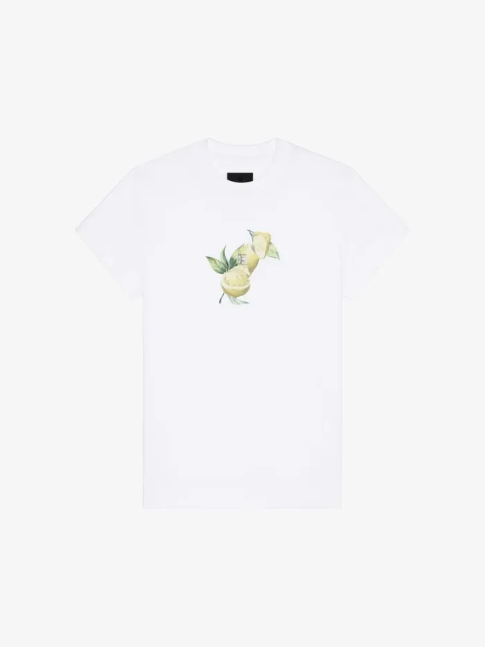 Women TShirts Givenchy Tshirt In Cotton With 4G Detail And Lemon Print White