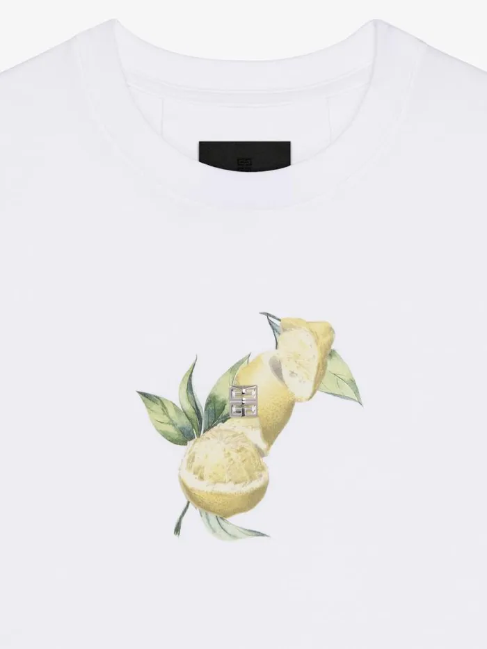 Women TShirts Givenchy Tshirt In Cotton With 4G Detail And Lemon Print White