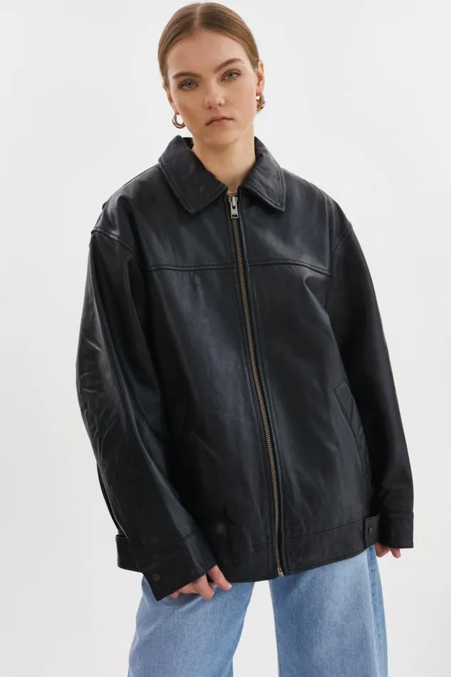Women THEIA Leather Bomber Jacket Black LAMARQUE Bombers Women THEIA Leather Bomber Jacket Black LAMARQUE Bombers