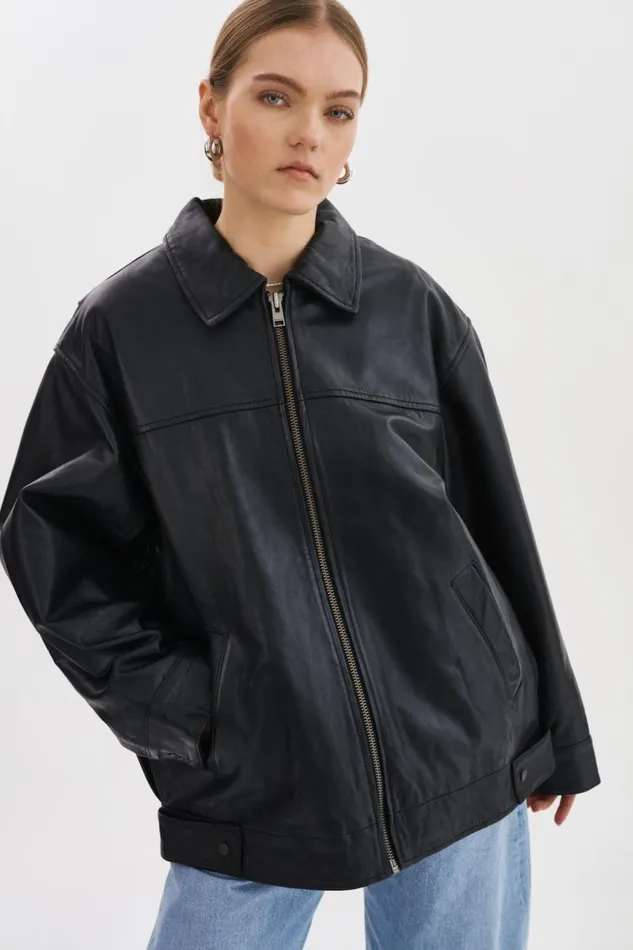 Women THEIA Leather Bomber Jacket Black LAMARQUE Bombers Women THEIA Leather Bomber Jacket Black LAMARQUE Bombers