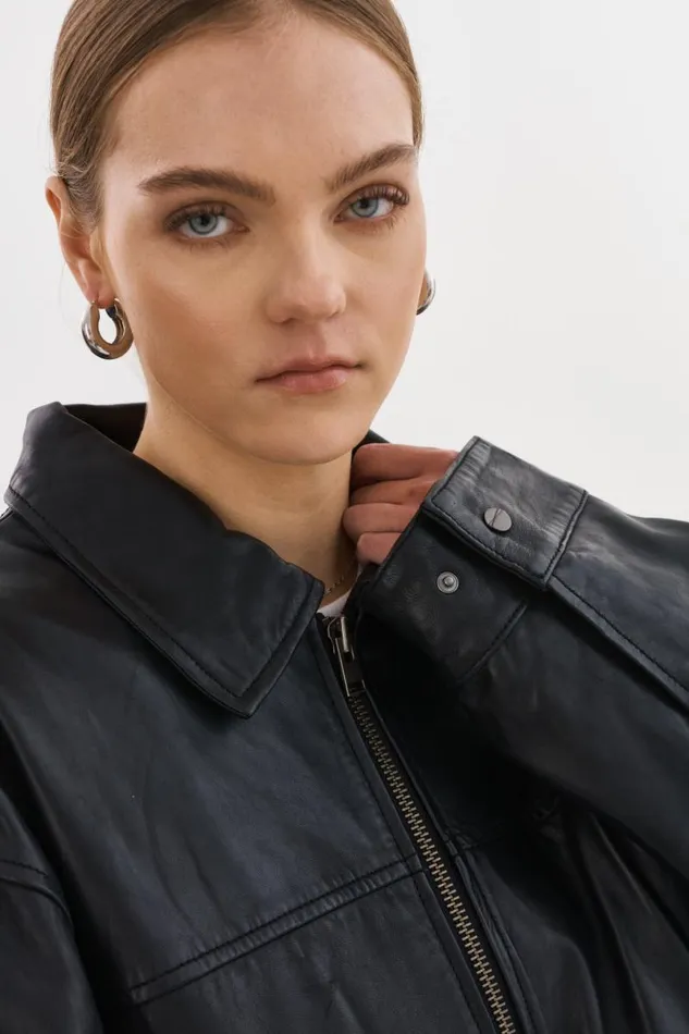 Women THEIA Leather Bomber Jacket Black LAMARQUE Bombers Women THEIA Leather Bomber Jacket Black LAMARQUE Bombers