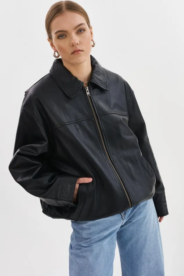 Women THEIA Leather Bomber Jacket Black LAMARQUE Bombers Women THEIA Leather Bomber Jacket Black LAMARQUE Bombers