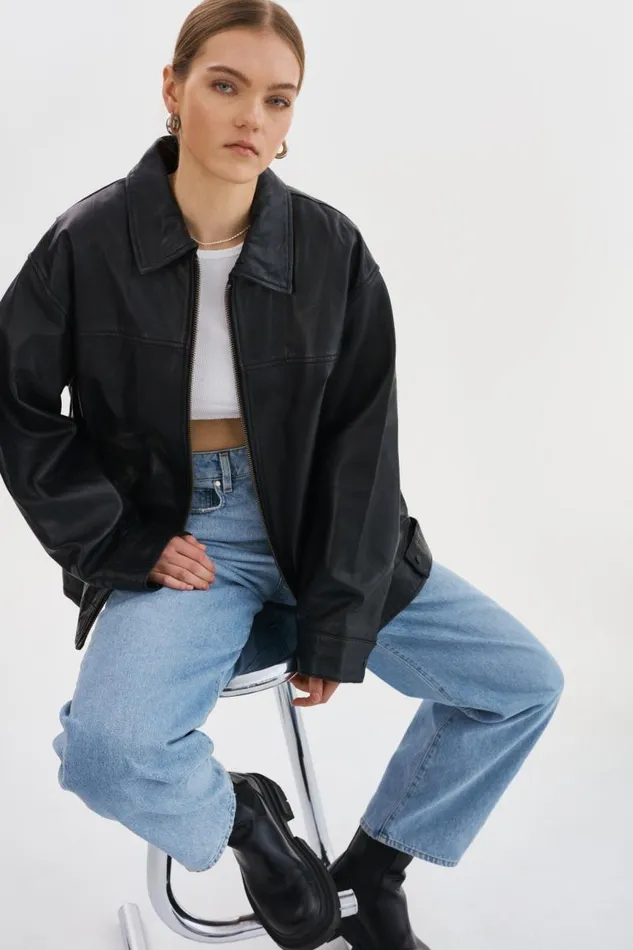 Women THEIA Leather Bomber Jacket Black LAMARQUE Bombers Women THEIA Leather Bomber Jacket Black LAMARQUE Bombers