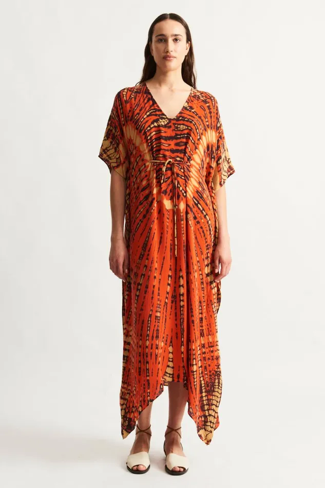 Women Tomato And Navy Kigali Silk Caftan Raquel Allegra Dresses