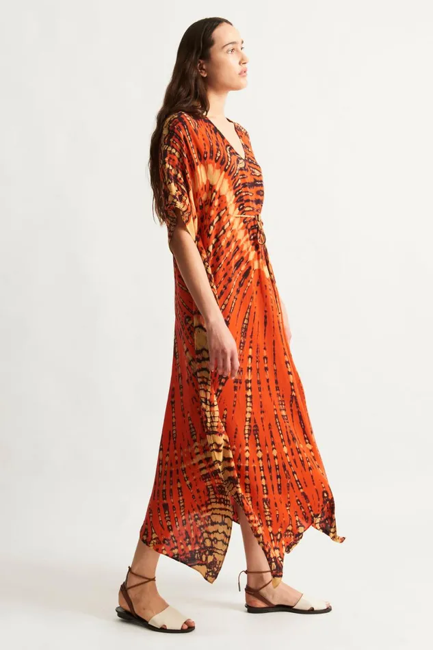 Women Tomato And Navy Kigali Silk Caftan Raquel Allegra Dresses