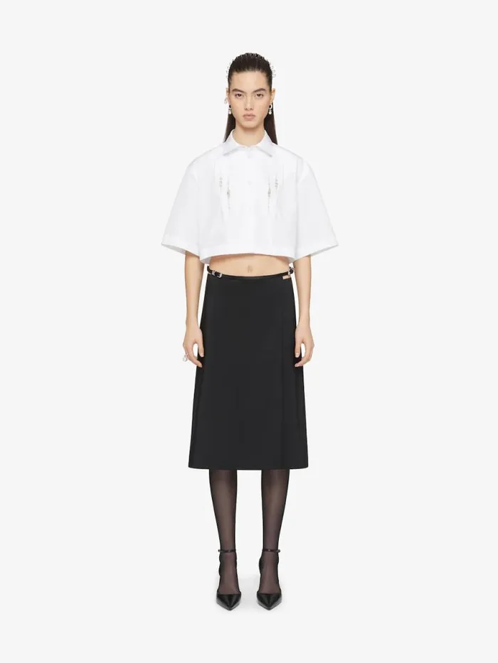 Women Tops and Shirts Givenchy Cropped Shirt In Poplin With Crystals Silvery