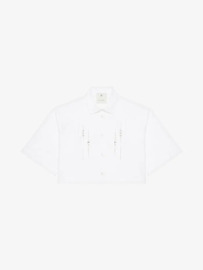 Women Tops and Shirts Givenchy Cropped Shirt In Poplin With Crystals Silvery