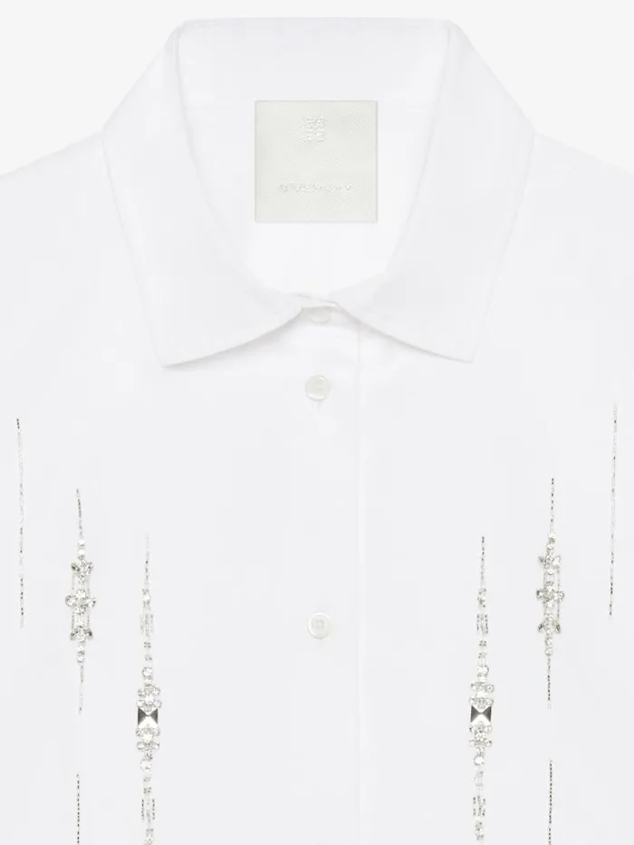 Women Tops and Shirts Givenchy Cropped Shirt In Poplin With Crystals Silvery