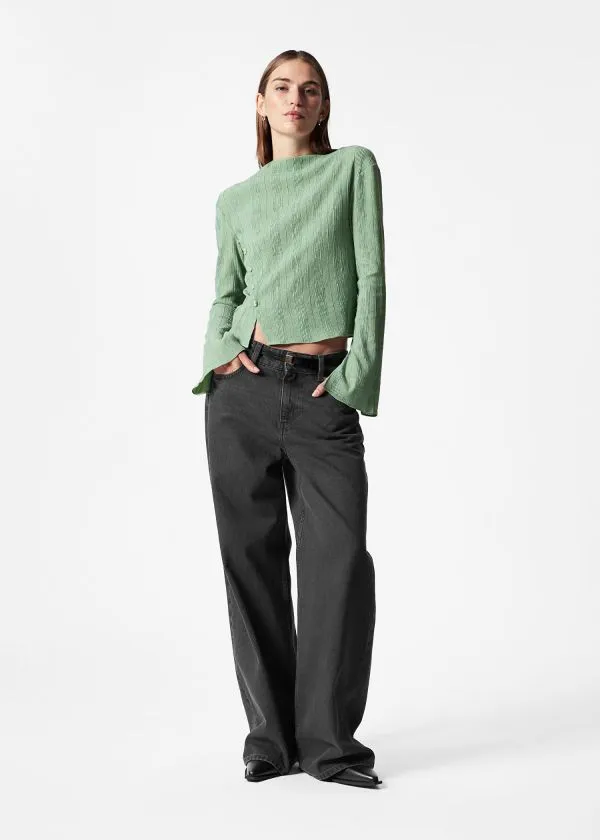 Women Tops and Tshirts and Other Stories BoatNeck FlaredSleeve Top Green