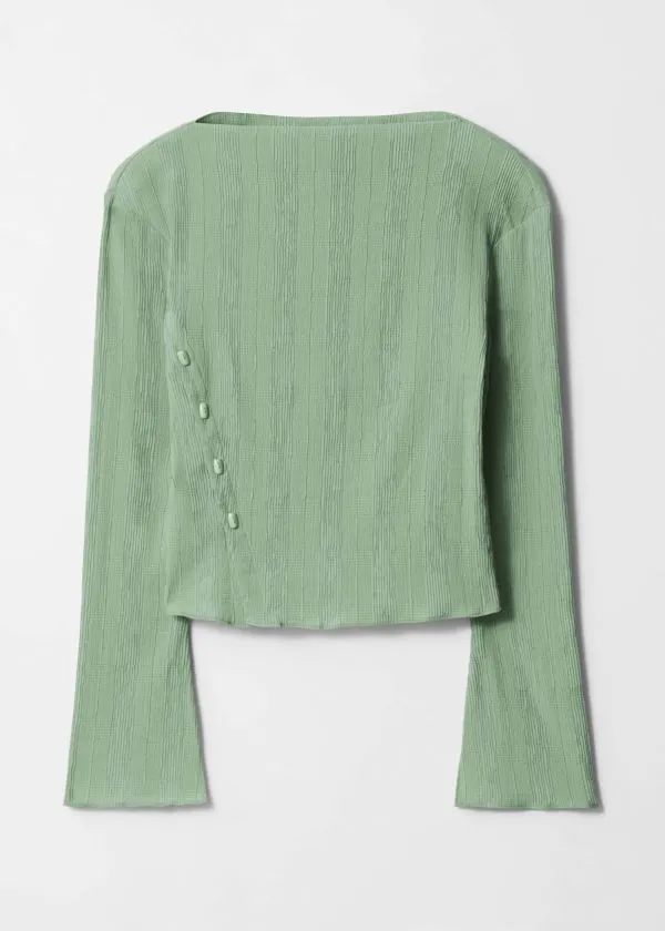 Women Tops and Tshirts and Other Stories BoatNeck FlaredSleeve Top Green