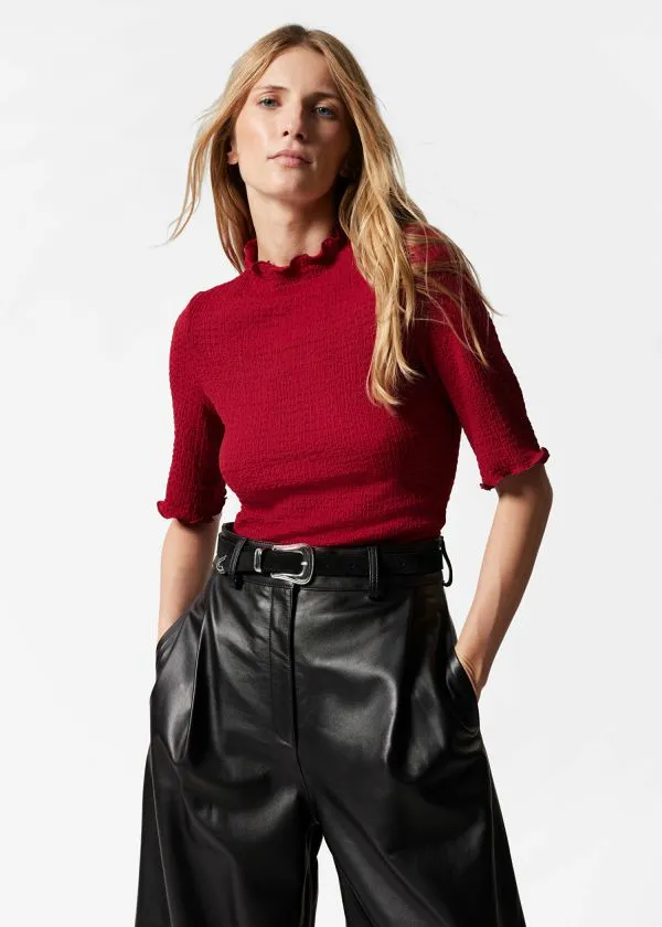 Women Tops and Tshirts and Other Stories Crinkled LettuceEdge Top Red