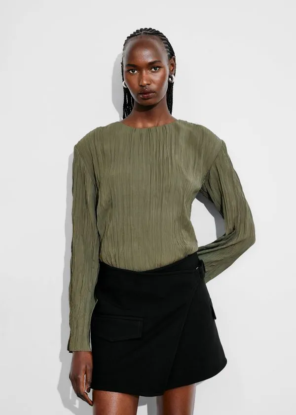 Women Tops and Tshirts and Other Stories Crinkled Top Khaki