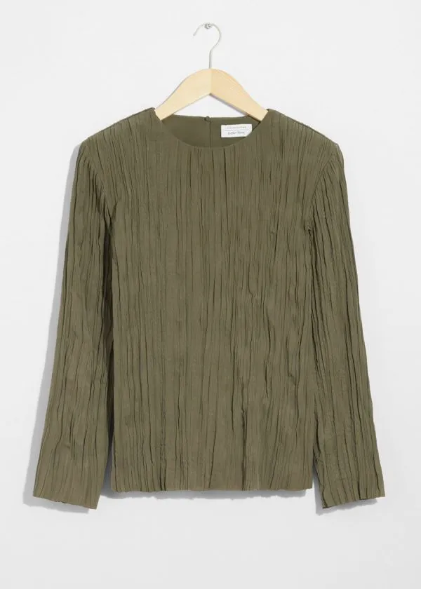 Women Tops and Tshirts and Other Stories Crinkled Top Khaki