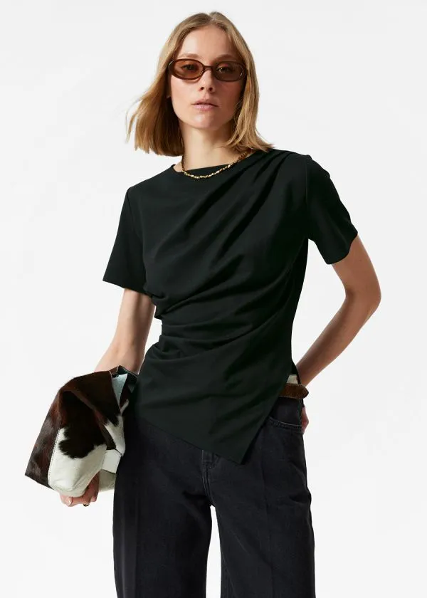 Women Tops and Tshirts and Other Stories Draped Asymmetric Tshirt Black
