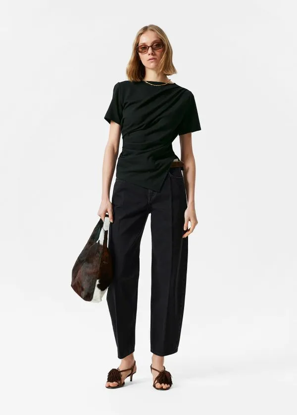 Women Tops and Tshirts and Other Stories Draped Asymmetric Tshirt Black