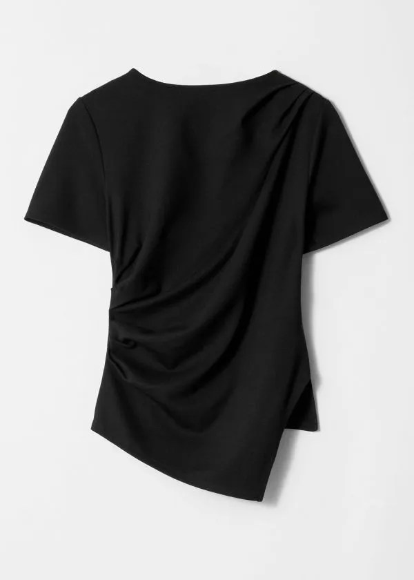 Women Tops and Tshirts and Other Stories Draped Asymmetric Tshirt Black