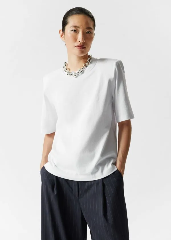 Women Tops and Tshirts and Other Stories PaddedShoulder Cotton TShirt White