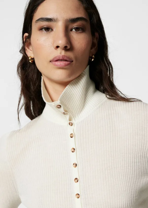 Women Tops and Tshirts and Other Stories Ribbed ButtonDetail Top Cream