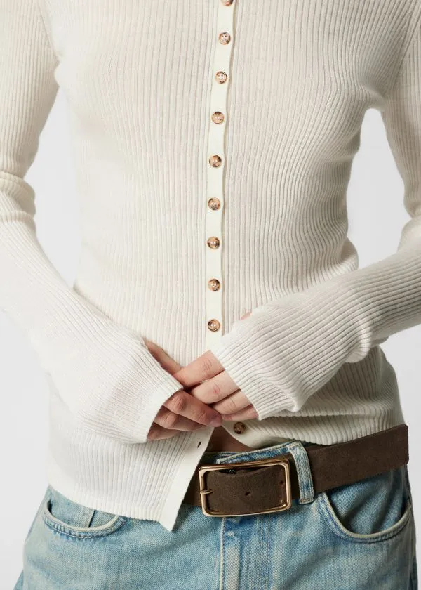 Women Tops and Tshirts and Other Stories Ribbed ButtonDetail Top Cream