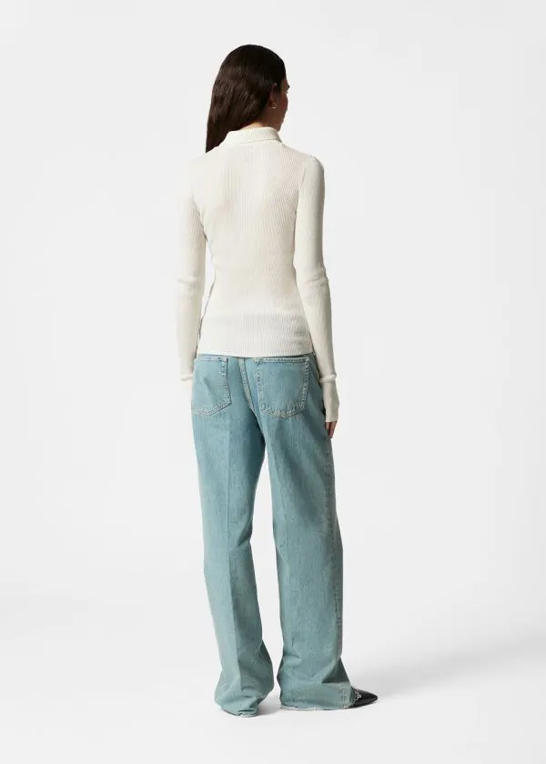 Women Tops and Tshirts and Other Stories Ribbed ButtonDetail Top Cream