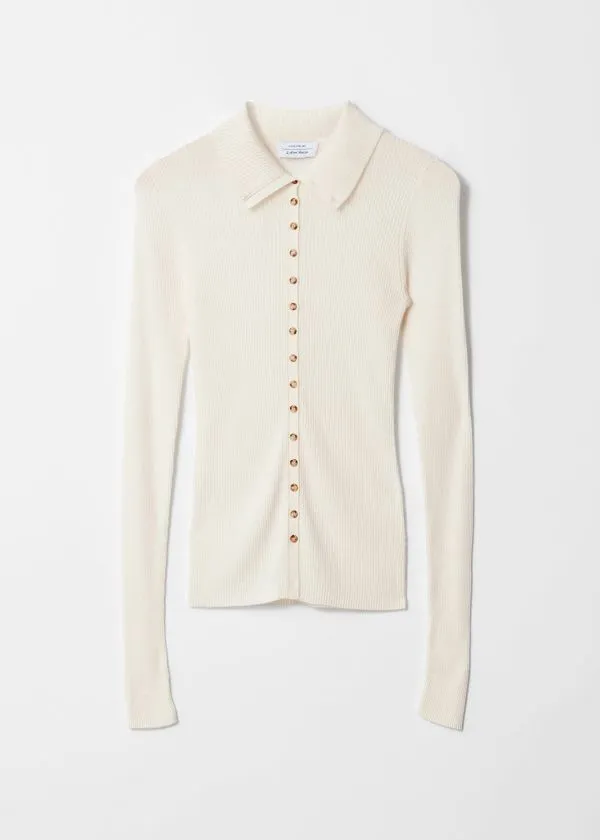 Women Tops and Tshirts and Other Stories Ribbed ButtonDetail Top Cream
