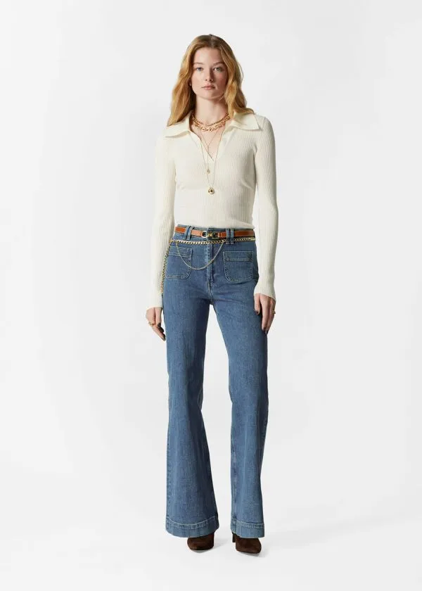 Women Tops and Tshirts and Other Stories Ribbed Polo Top Ivory